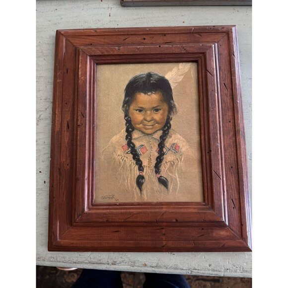 Vintage Framed Native American Girl Portrait Original Pastel Dorothy Oxborough - Picture 1 of 7